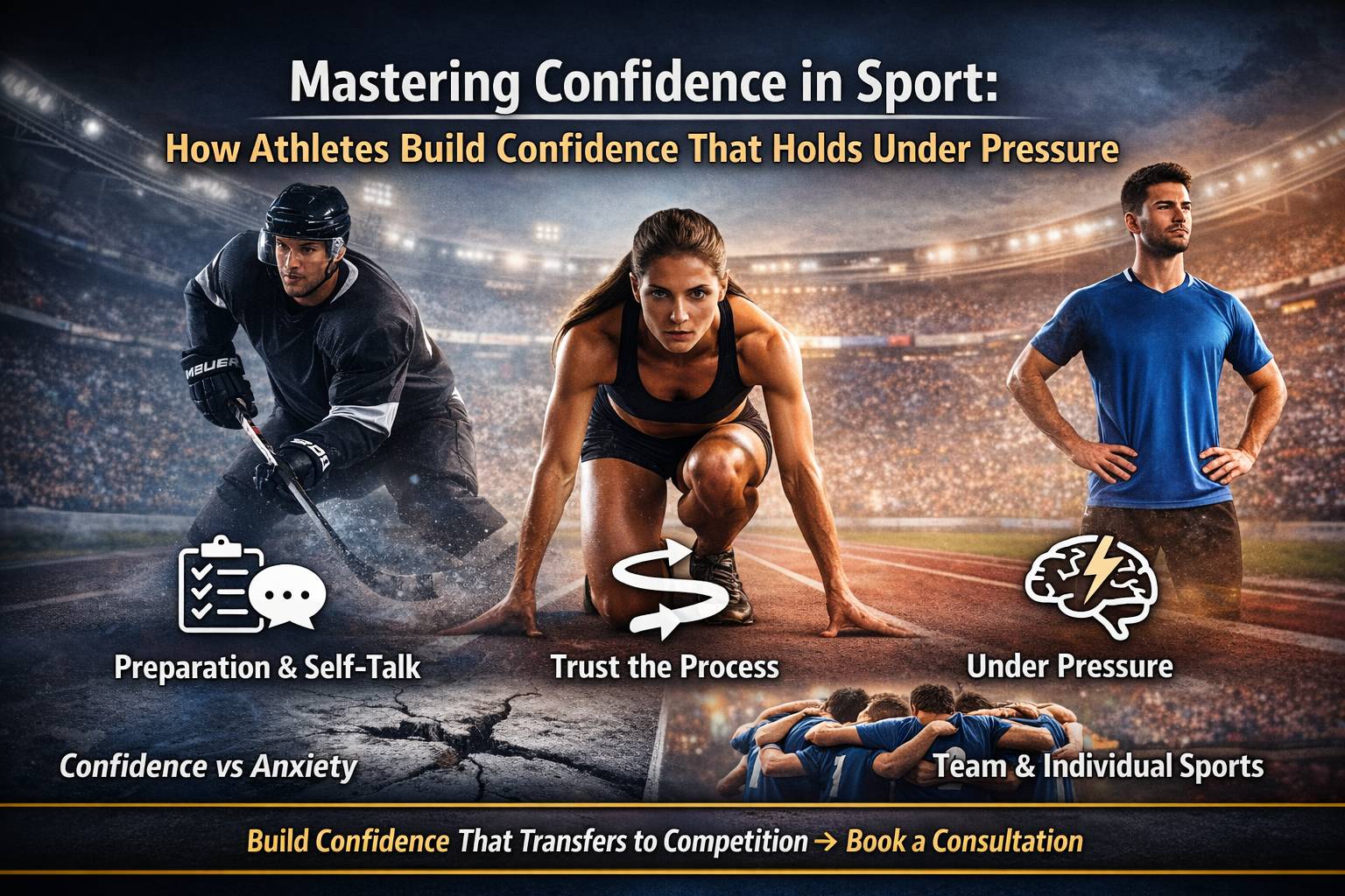 Athlete demonstrating confidence in sport while performing under pressure